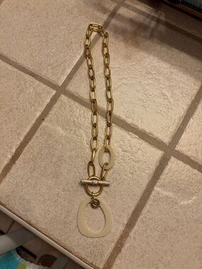 Gold-Tone Chain Necklace with Cream Resin Links